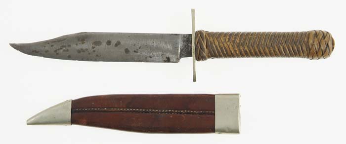 Appraisal: SMALL ROGERS BOWIE KNIFE WITH SAILOR S MACRAM HANDLE The