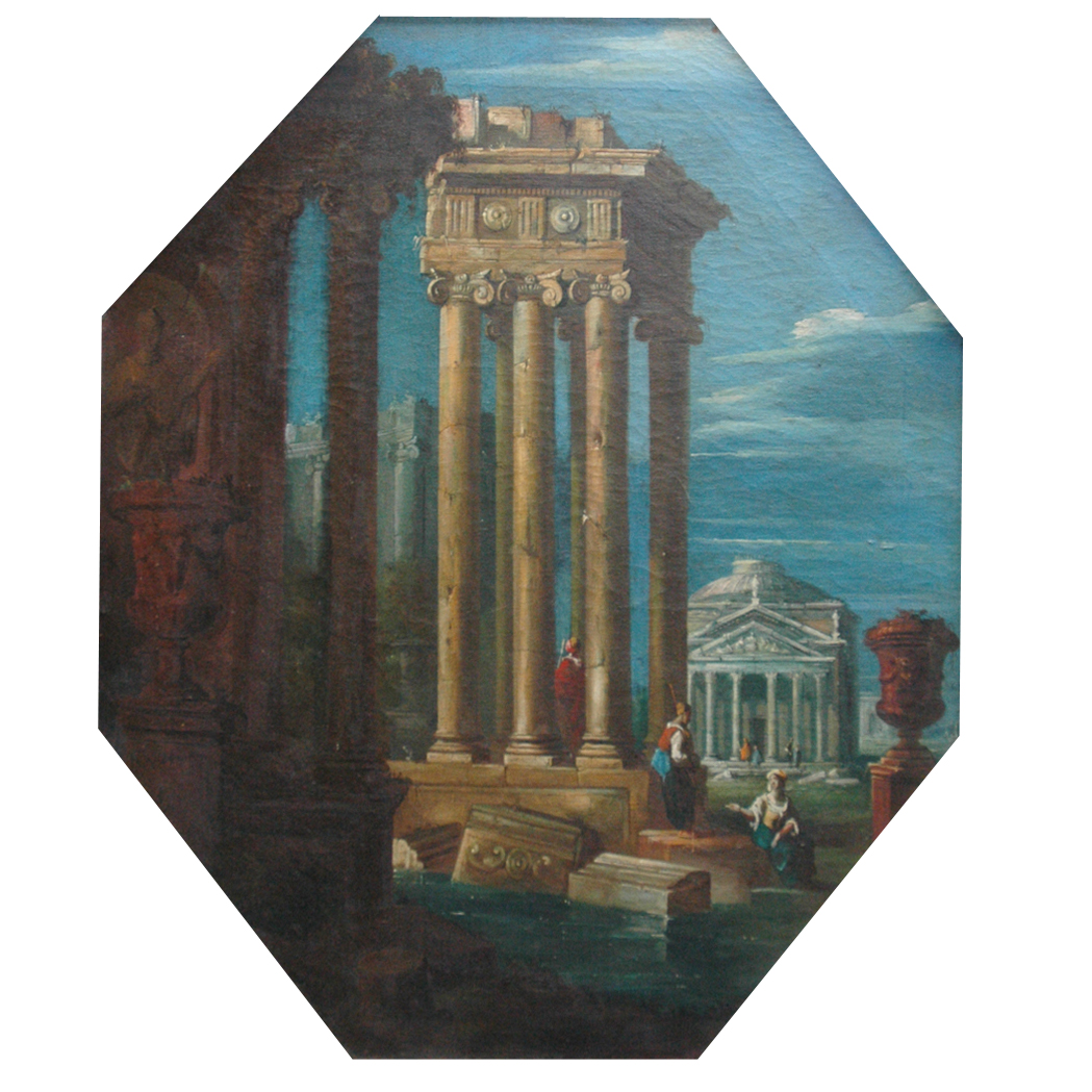 Appraisal: Italian School th Century Architectural Capriccio Oil on canvas Octagonal