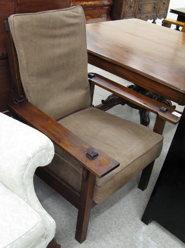 Appraisal: MISSION MAHOGANY ARMCHAIR Arts Crafts American c having plank arms