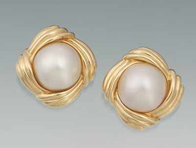 Appraisal: A Pair of k Gold and Mabe Pearl Earrings k