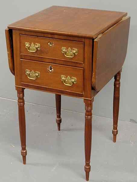 Appraisal: Sheraton mahogany drop-leaf work table c with two drawers and