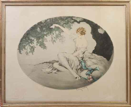 Appraisal: Louis Icart French - Au Revoir colored etching blind stamp