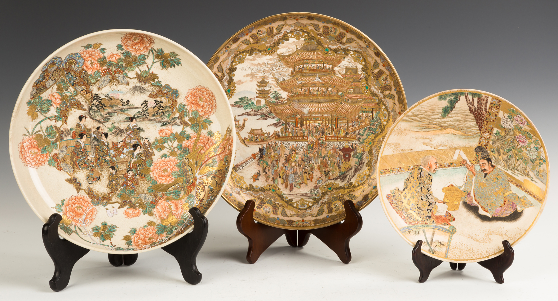 Appraisal: Two Japanese Satsuma Shallow Bowls and a Plate C