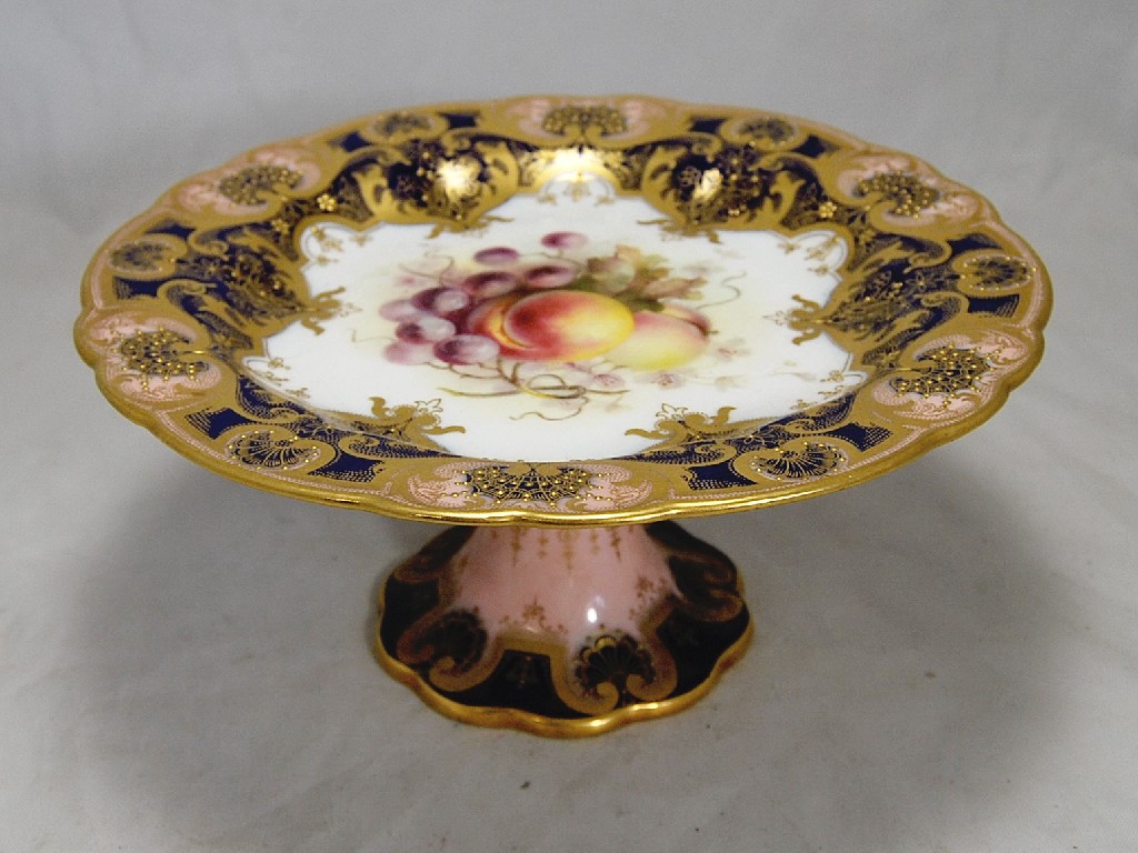 Appraisal: Royal Worcester pedestal dish centrally painted with a still life