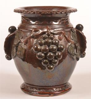 Appraisal: Stahl Redware Pottery Vase with applied cluster of grapes and