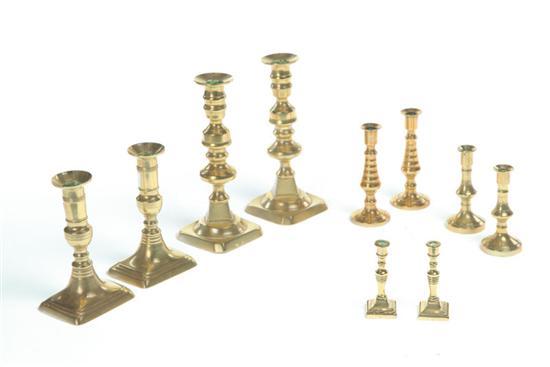 Appraisal: FIVE PAIRS OF BRASS CANDLE STICKS American or English late