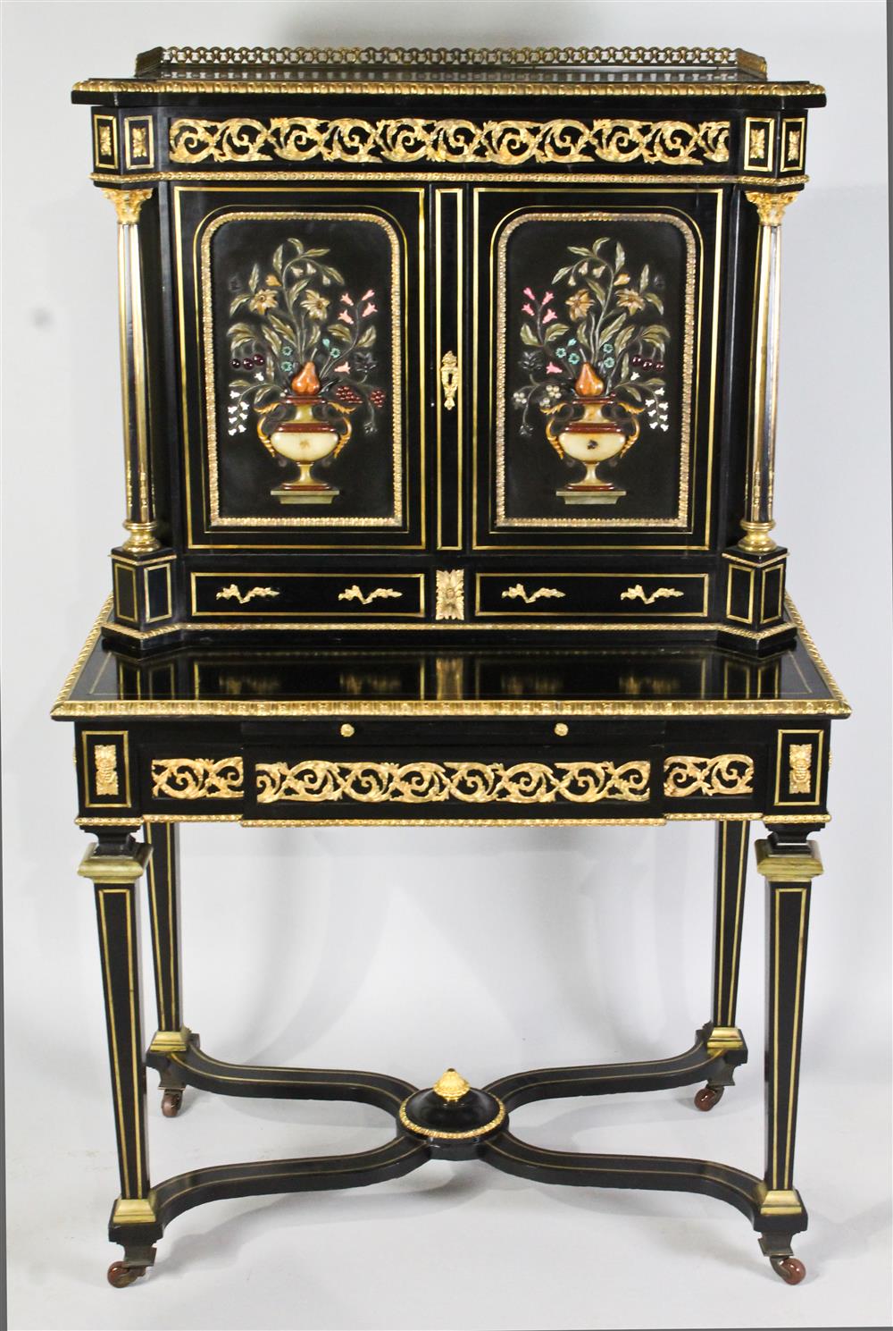 Appraisal: NAPOLEON III STONE INSET GILT AND ORMOLU MOUNTED EBONIZED LADY'S