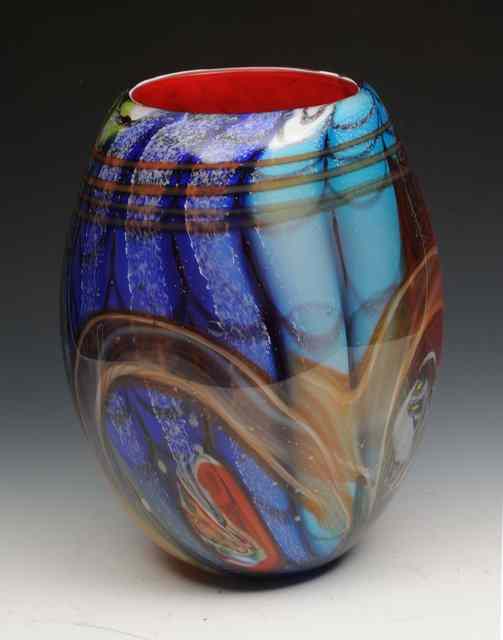 Appraisal: A MURANO RED BLUE AND GREEN GLASS VASE of ovoid