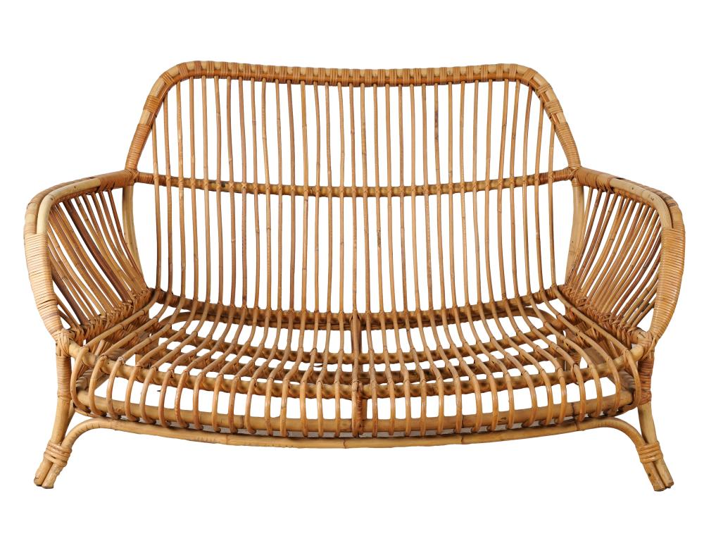 Appraisal: ALBINI RATTAN PATIO LOVESEATunsigned no cushions inches wide inches deep