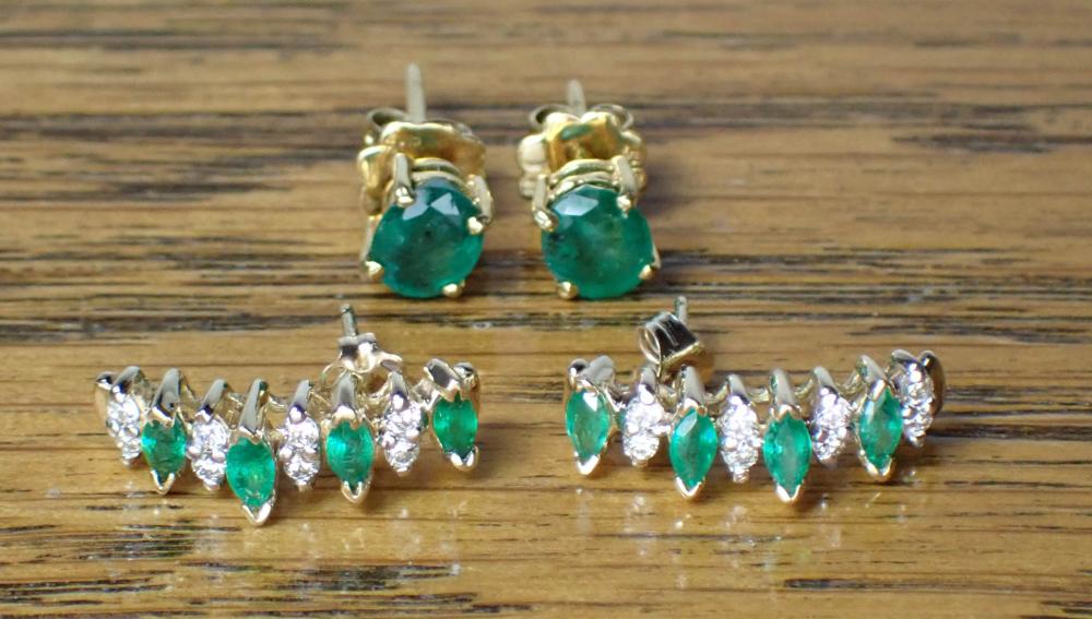 Appraisal: TWO PAIRS OF EMERALD AND FOURTEEN KARAT GOLD EARRINGS including