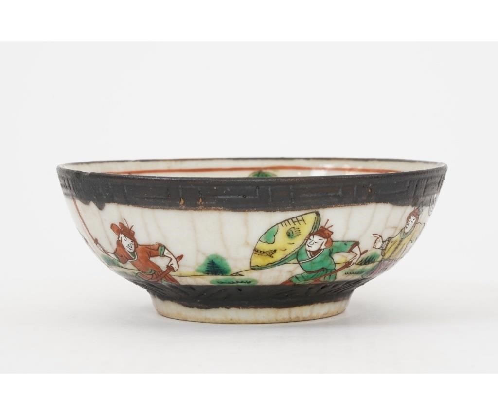 Appraisal: Chinese porcelain bowl decorated with colorful warriors probably - th