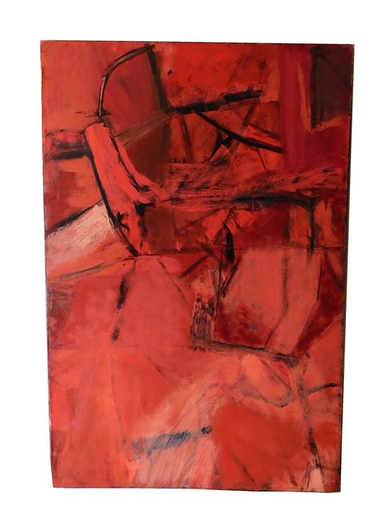 Appraisal: Oil on canvas signed Huffman abstract composition with gestural brushstrokes