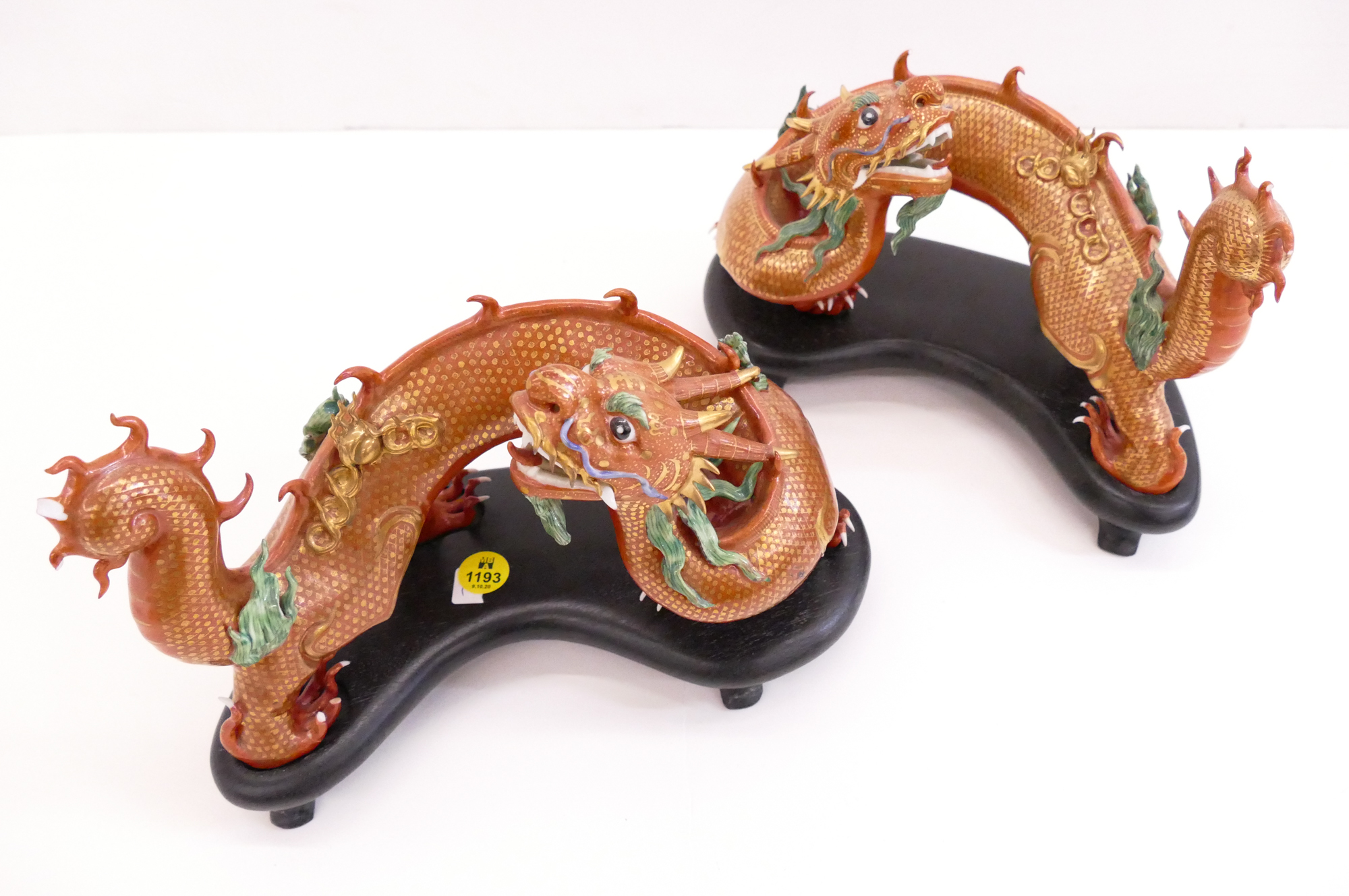 Appraisal: Pair Chinese Republic Porcelain Dragon Figures on Stands- x ''