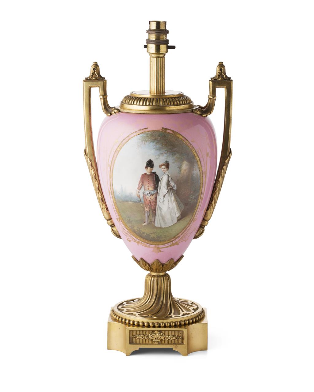 Appraisal: SEVRES STYLE PAINTED PORCELAIN AND GILT METAL LAMP TH CENTURY