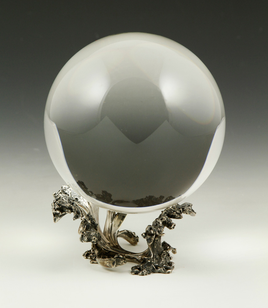 Appraisal: - Steuben Crystal Ball on Sterling Wave Base Steuben crystal