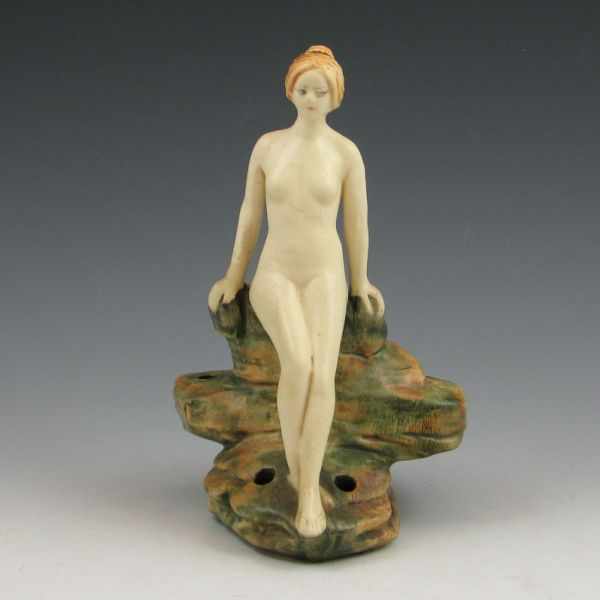 Appraisal: Weller Muskota flower frog with nude figure Marked WELLER Excellent