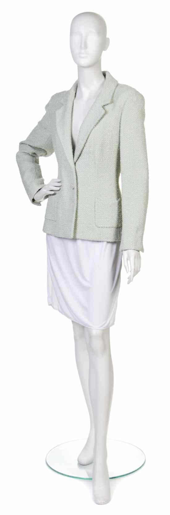 Appraisal: A Chanel Mint Green Wool Jacket with tonal lurex threads