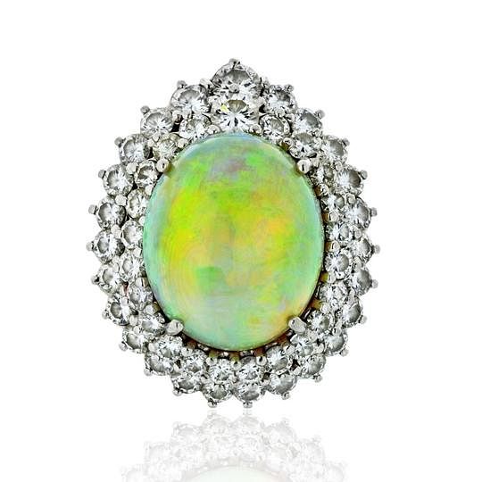 Appraisal: 'S PLATINUM LARGE FIRE OPAL AND DIAMOND RING 'S PLATINUM