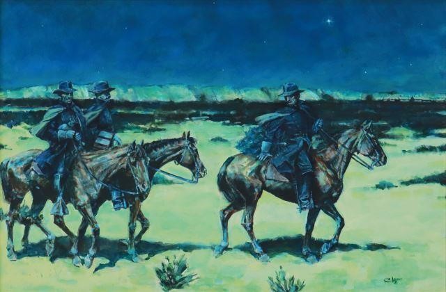 Appraisal: Framed watercolor and gouache painting on illustration board Cavalry Soldiers