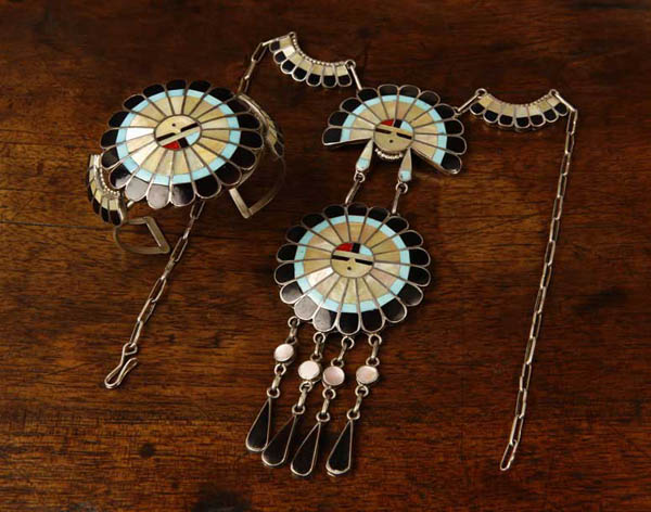 Appraisal: Native American Zuni sterling jewelry set Massie Native American Zuni