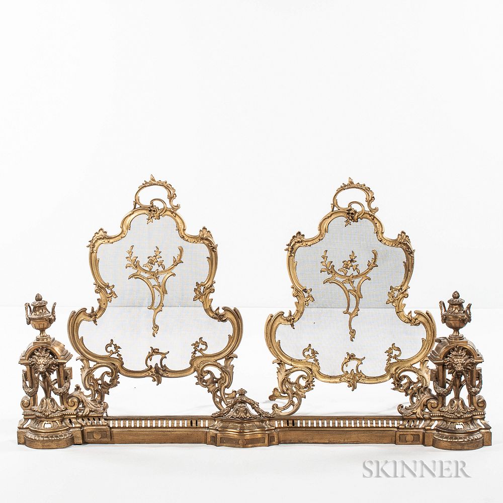 Appraisal: Louis XV-style Gilt-bronze Fire Fender and a Pair of Screens