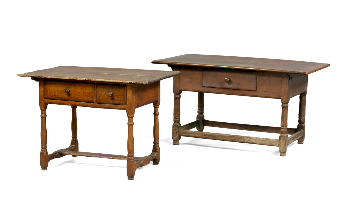 Appraisal: MID-ATLANTIC MAPLE AND PINE WORK TABLE Rectangular two-board top over