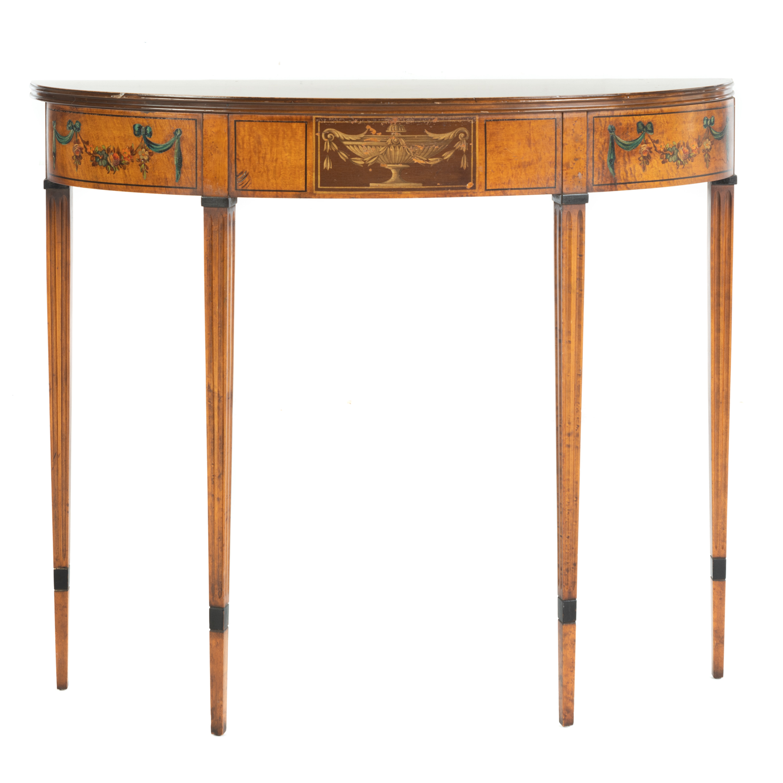 Appraisal: ADAM STYLE DEMILUNE HALL TABLE th century curly maple top