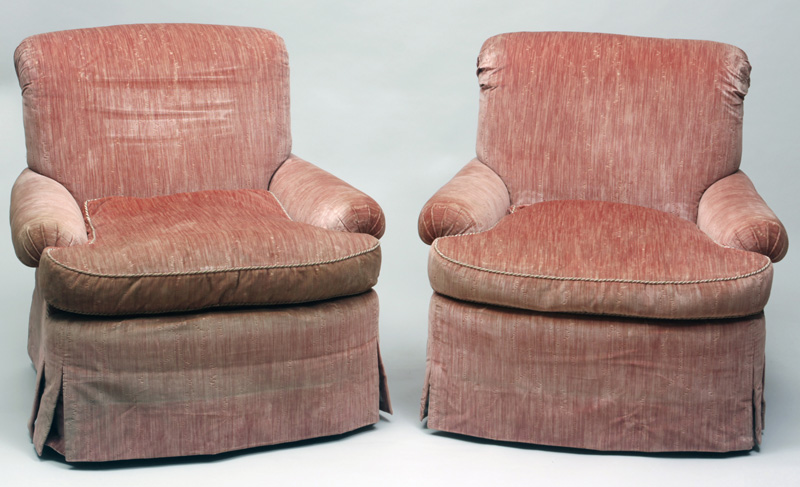 Appraisal: Pair of Salmon Velvet Upholstered Club Chairs x x in