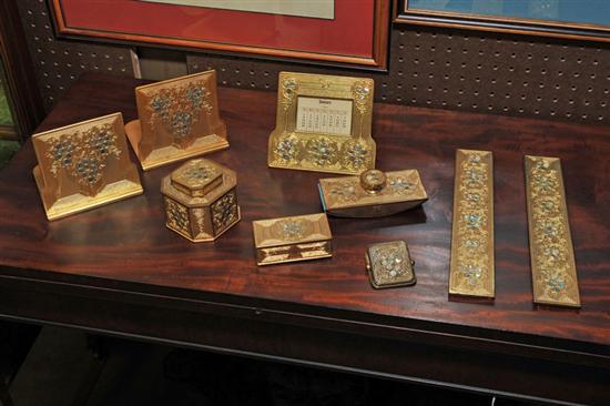 Appraisal: NINE PIECE TIFFANY DESK SET ''Abalone'' pattern With gilt brass