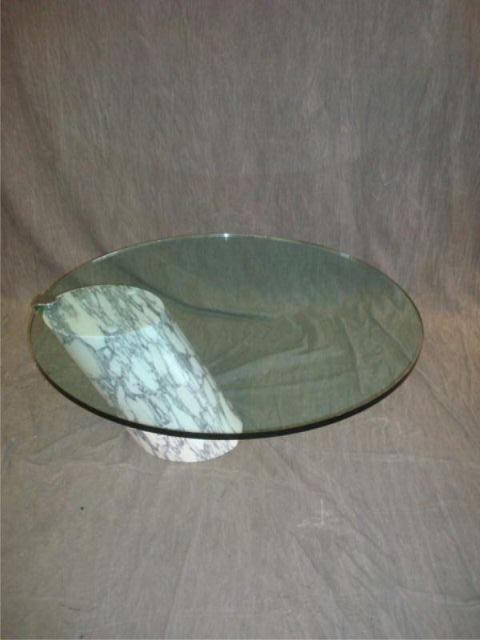 Appraisal: Midcentury marble glass top coffee table Dimensions diameter x high