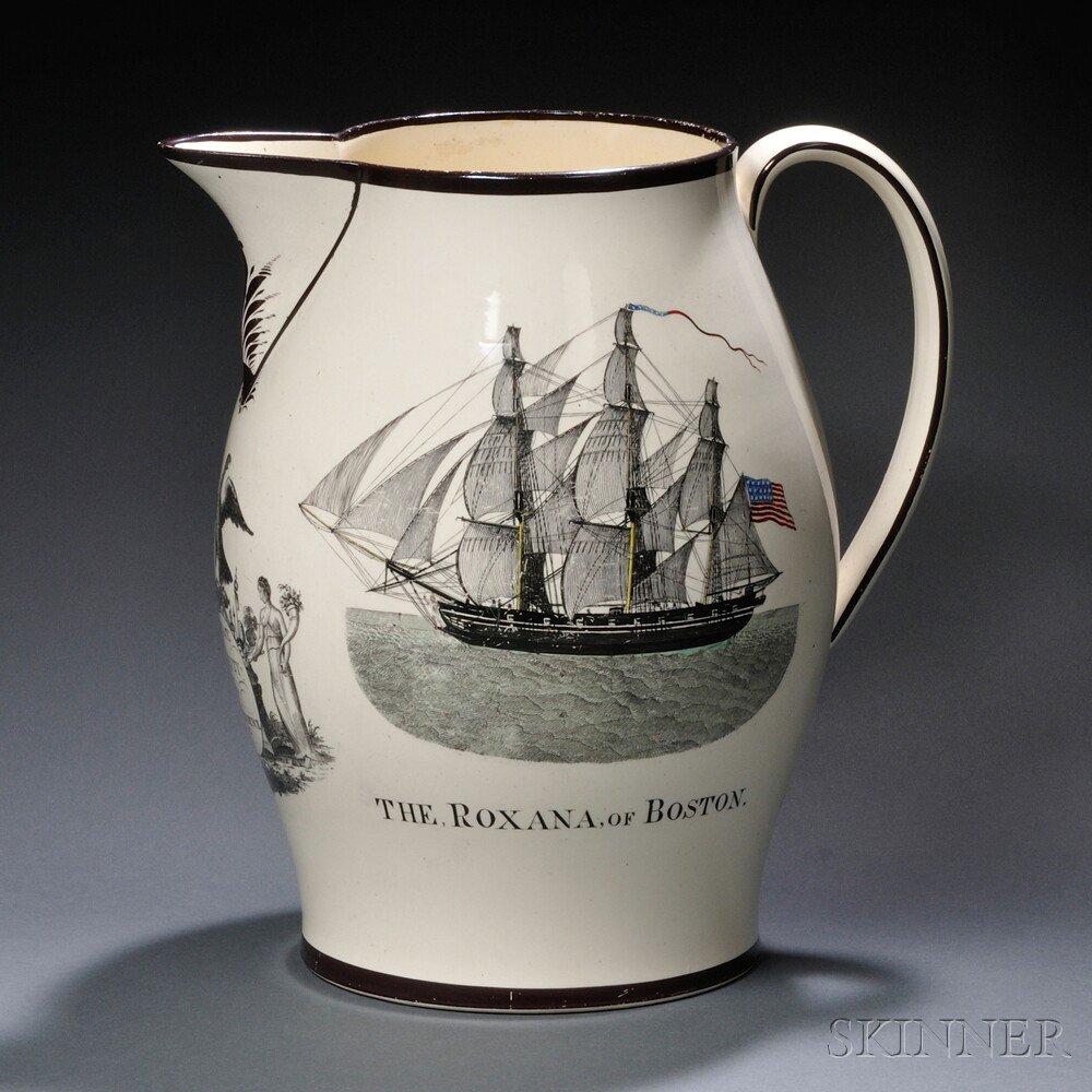 Appraisal: Large Transfer-decorated Liverpool Creamware Jug England early th century with