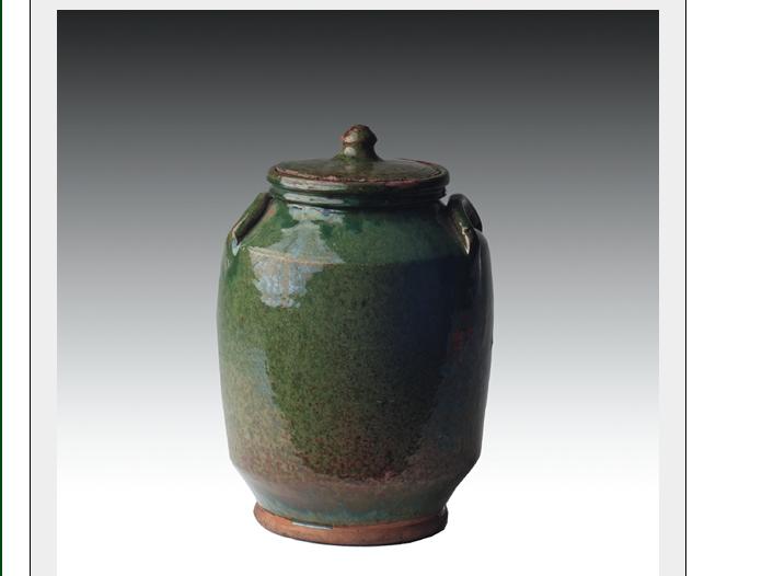 Appraisal: EAST GREENWICH RHODE ISLAND GREEN-GLAZED REDWARE STORAGE JAR AND COVER