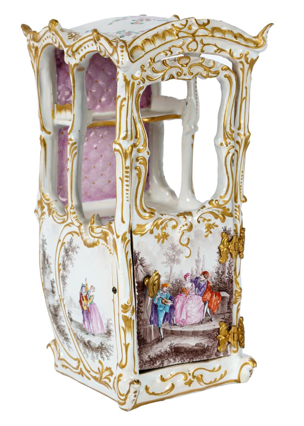 Appraisal: HOCHST ENAMELED PORCELAIN SEDAN CHAIRwith crown hallmark to underside with