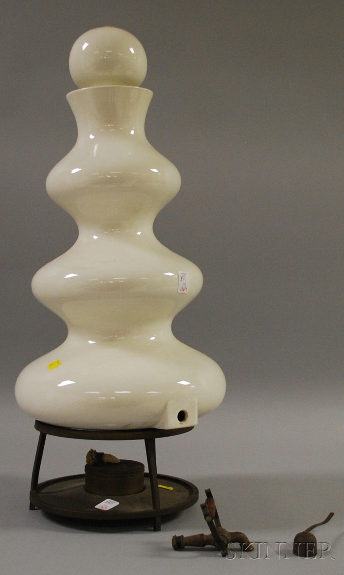 Appraisal: Modern White Glazed Porcelain Hot Water Urn on Brass Stand