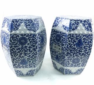 Appraisal: Pair Chinese Blue White Garden Seats Pair of Chinese blue