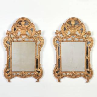 Appraisal: Nice pair Regence giltwood wall mirrors th c floral basket