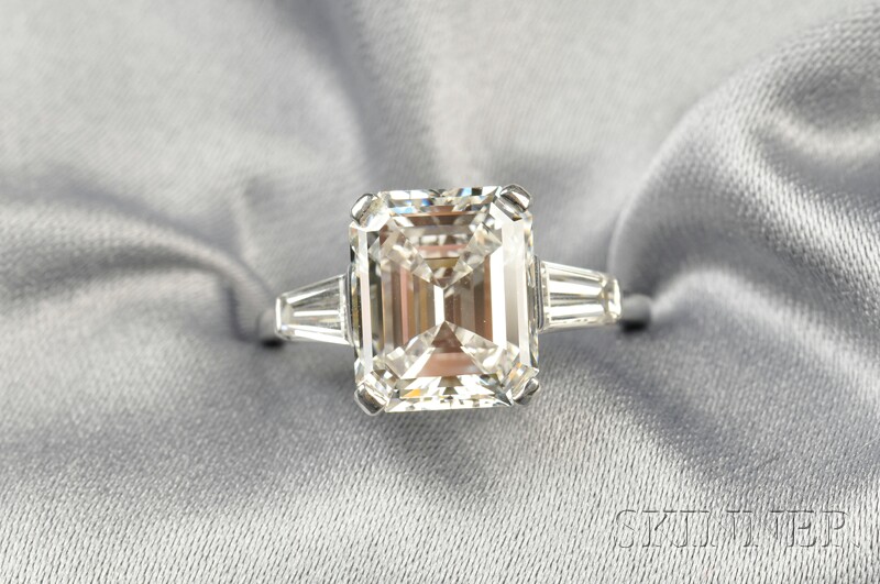 Appraisal: Platinum and Diamond Solitaire set with an emerald-cut diamond weighing