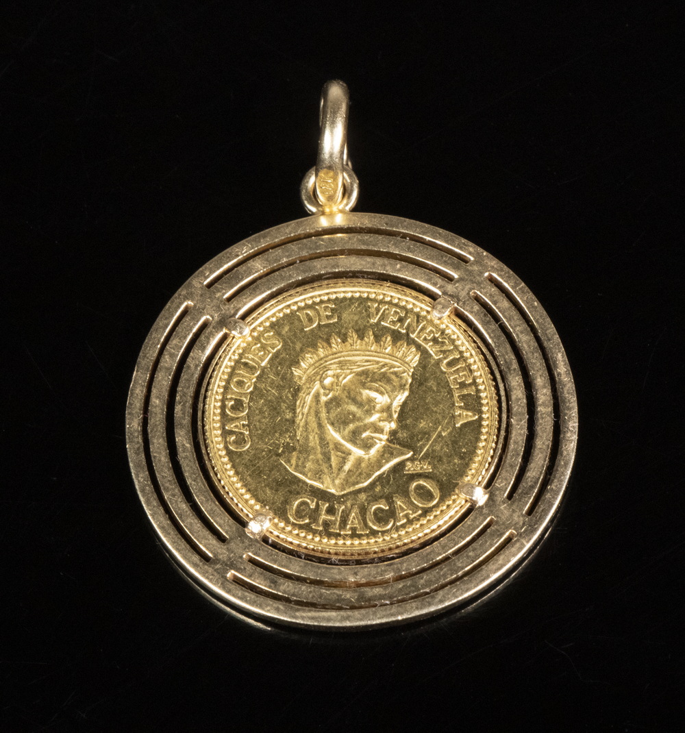 Appraisal: PENDANT WITH VENEZUELAN GOLD COIN K Yellow Gold Mounted Pendant