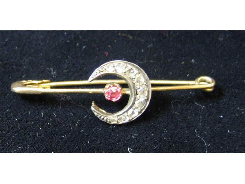 Appraisal: ANTIQUE RUBY AND DIAMOND BROOCH Silver topped k yellow gold