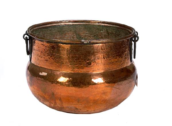 Appraisal: A copper two handled cauldron height in diameter in