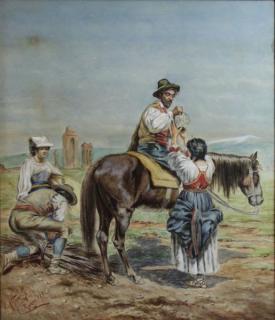 Appraisal: AURELI Giuseppe Watercolor Peasants Near Ruins Signed and dated 'Aureli