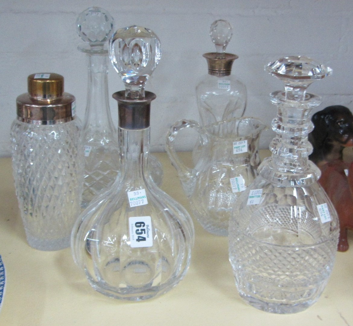 Appraisal: A Venini style glass decanter with silver collar a mallet