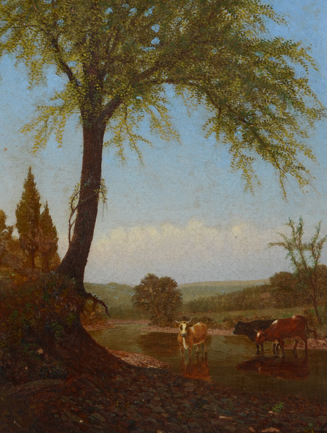 Appraisal: GOOD TH CENTURY LANDSCAPE PAINTING WITH COWS Oil Canvas sight