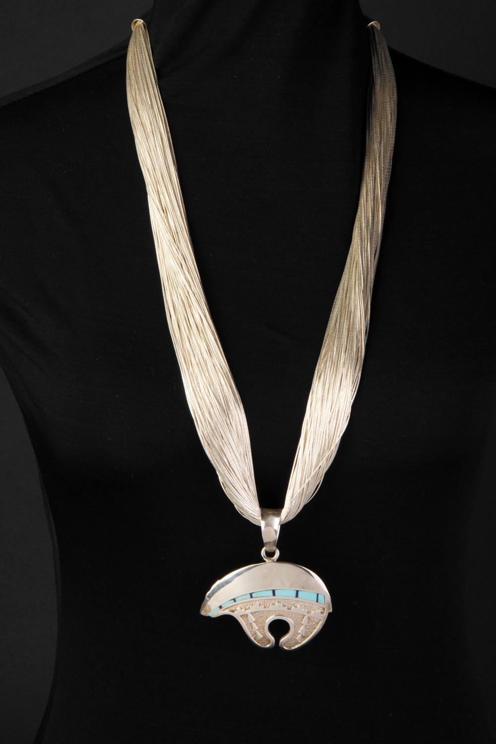 Appraisal: SOUTHWEST STYLE UNSIGNED SILVER MANUFACTURED HEISHI NECKLACE WITH TURQUOISE AND