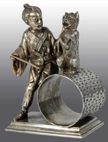 Appraisal: Large Samurai Warrior Instructing Dog Napkin Ring Description Extremely rare