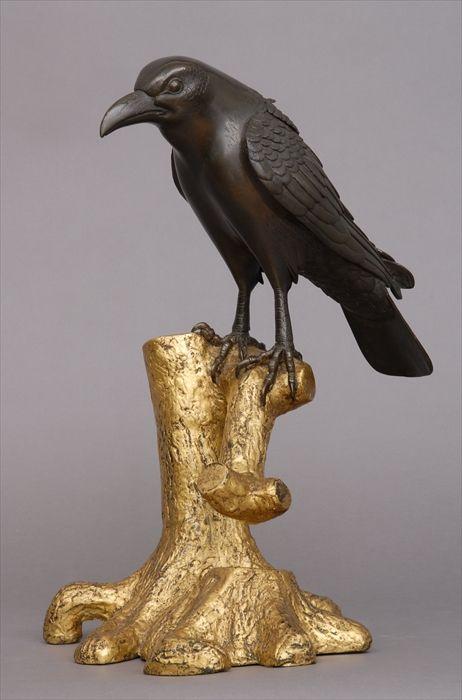 Appraisal: Japanese Bronze Hawk Perched on Seperate Gilt-Metal Branch x in