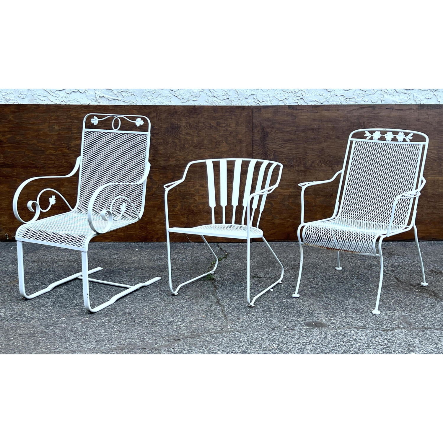 Appraisal: Collection of Three Painted White Outdoor Chairs Garden Patio Dimensions