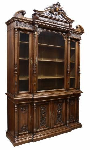 Appraisal: French Henri II style walnut breakfront bookcase late th c