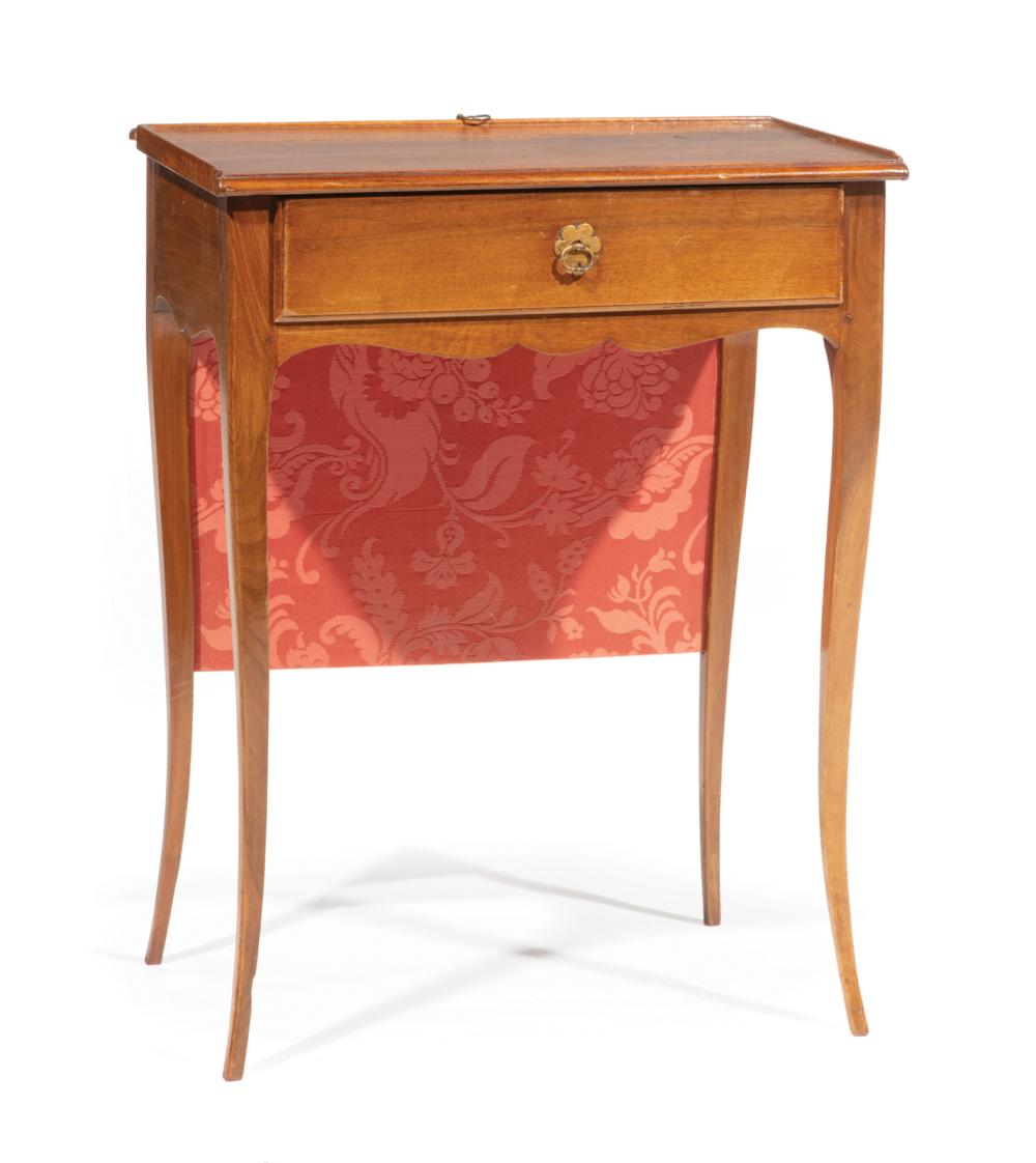 Appraisal: Louis XV-Style Fruitwood Side Table molded top sliding upholstered firescreen