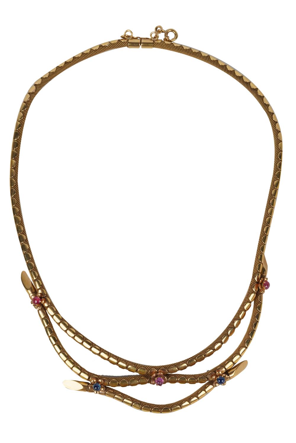 Appraisal: RETRO ERA KARAT YELLOW GOLD MULTI-GEM NECKLACEcontaining three round cabochon